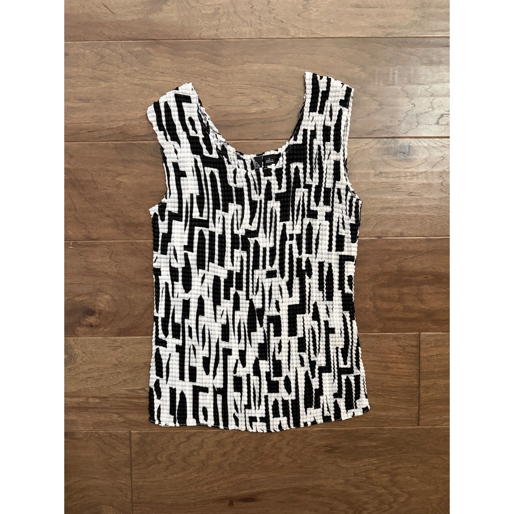Essentials by Milano Tank Top Womens S Black White Polyester Popcorn Geometric